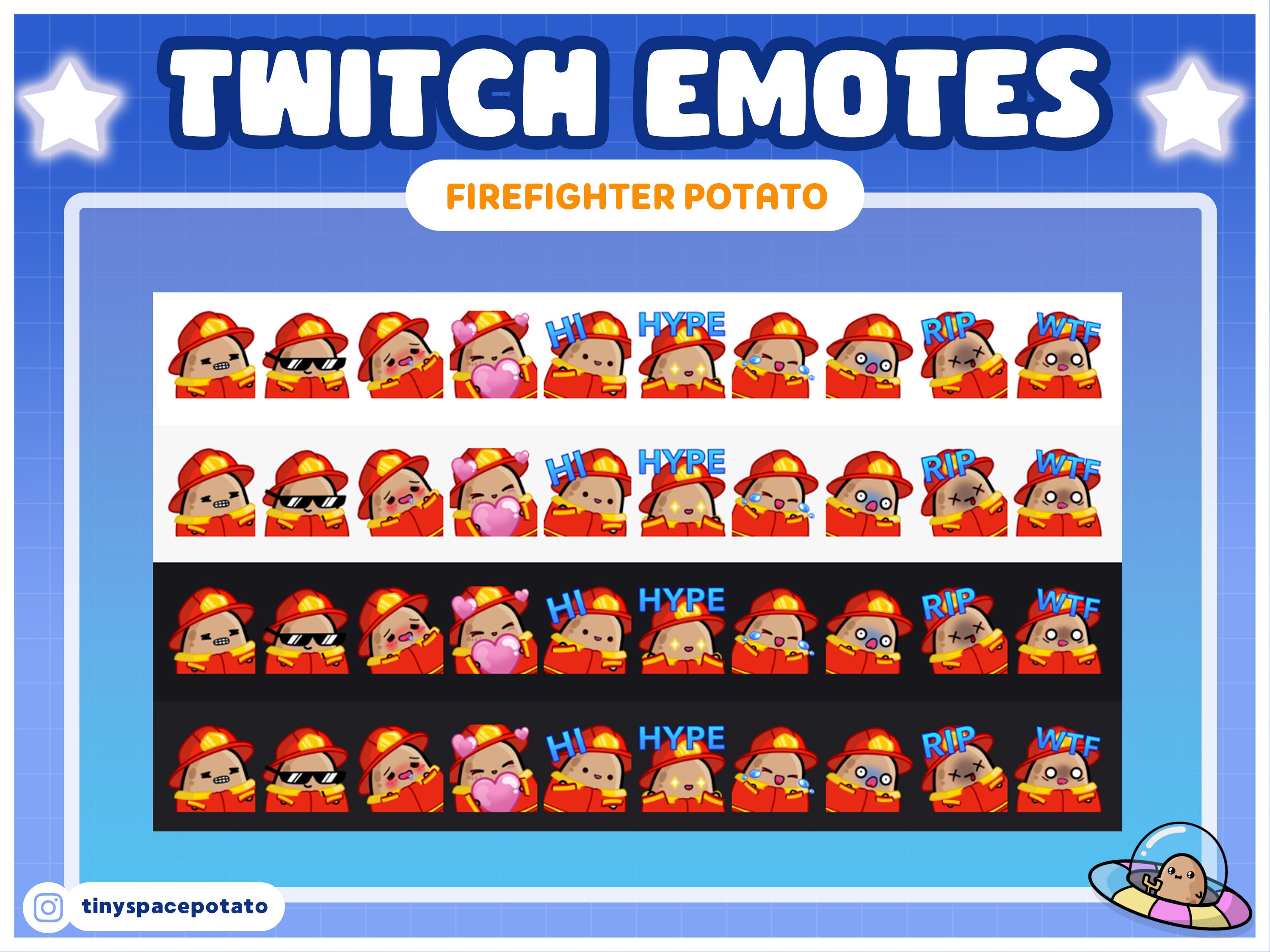 Twitch Emotes Pack Firefighter Potato (SET OF 15) Emotes Bundle Twitch ...