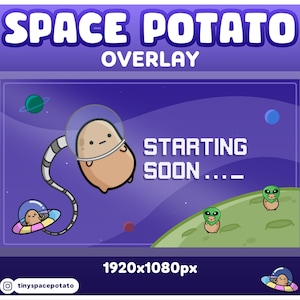 Twitch Overlay Animated Space Potato (OVERLAY ONLY) Purple Stream Overlay - Cute Vtuber Assets