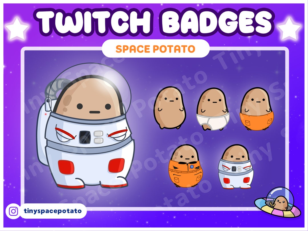 Potato Stramer Code Twitch Sub Badges Space Potato (SET OF 6) Funny Bit Badge for Vtuber ...