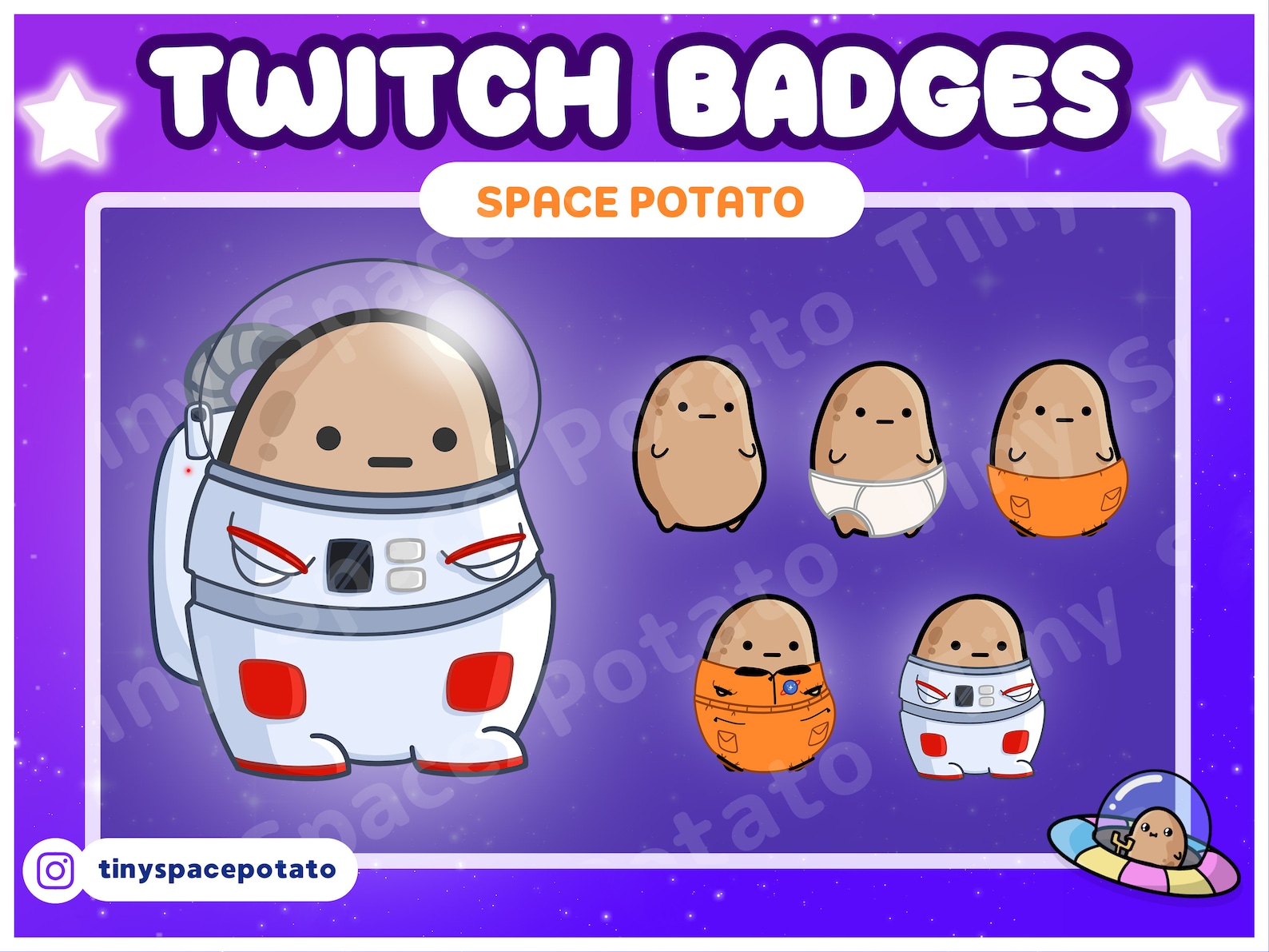 Twitch Sub Badges Space Potato (SET OF 6) Funny Bit Badge for Vtuber ...