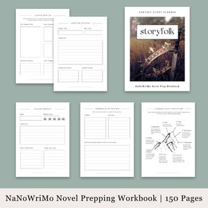 Pasta de trabalho de preparação de romance NaNoWriMo | 150 páginas | Construção Mundial | Plotagem | Perfis | Solicitações e muito mais