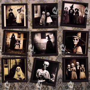 Foto Vintage di Halloween, immagini digitali di Halloween, streghe, scheletro, testa di zucca, download stampabile, Scrapbook Clip art