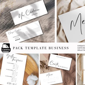Pack Business Canva | 5 Templates Éditables | Carte de Visite, Fidélité, Remerciement, Chèque Cadeau, Grille Tarifaire