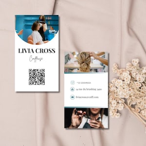 Carte de Visite Coiffeuse | Template Canva | QR Code | Business Card Digitale | Carte Professionnelle Personnalisable