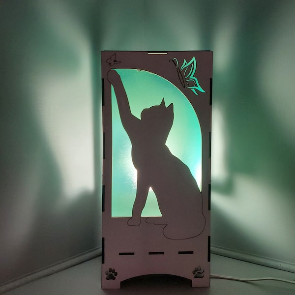 Laser cut cat lamp digital file. Table lantern, Room Decoration SVG, pdf, dxf, AI format