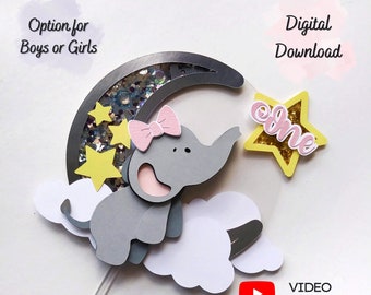 Elephant Cake Topper SVG, Baby Elephant Birthday, Boy or Girl Baby Shower, Layered Baby Elephant Cut File, One SVG Elephant Shaker Topper