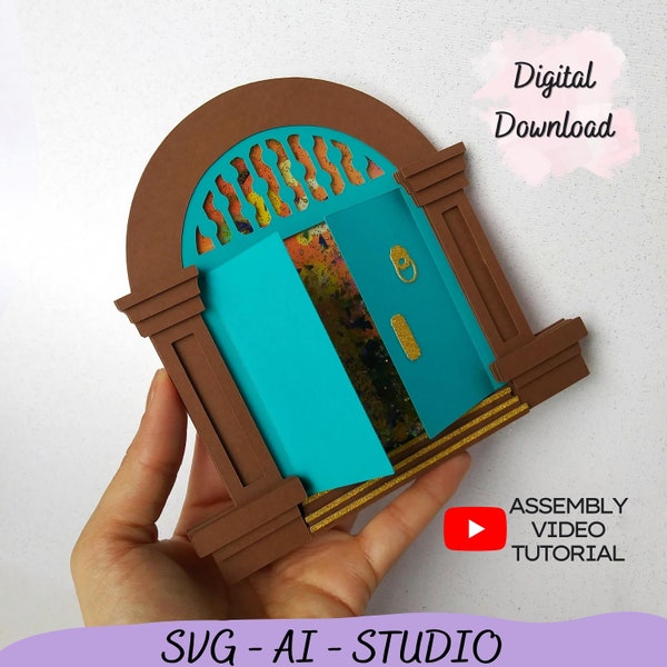 3D Old Door Shaker SVG, Princess Cake Topper, Fairy Tales Topper, 3D Castle Gate, Includes Stone Wall Stencil, Antiquity Door SVG Cut File