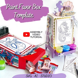Paint Box Template, Coloring Box Template, Art Gift Box Cut File, Activity Box, Favor Box for Cricut SVG, Silhouette Studio, Treat Box SVG