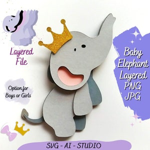 Bebê elefante SVG, bebê elefante em camadas, menino, menina, elefante fofo PNG, chá de bebê de elefante, vinil de elefante cortado a laser, Cricut