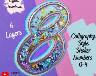Calligraphy Number Shaker Cake Topper: Layered SVG, AI, Studio (Digital Download)