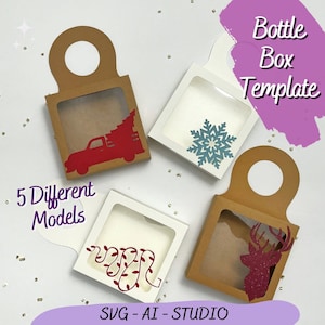 Wine Bottle Tag Template Christmas Edition, Holiday Gift Box, Gift-in-a-Box, Wine Box Cut File, Party Favor Cricut SVG Studio, Treat Bag SVG