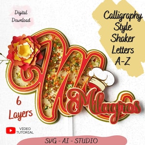 Calligraphie Alphabet Shaker SVG : lettres en couches pour gâteau (téléchargement numérique)