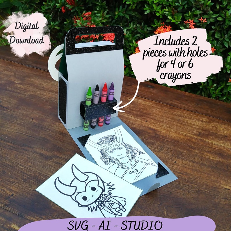 Coloring Suitcase Box Template, Color Box Template, Crayons Gift Box Cut File, Activity Gift Box, Favor Box Cricut SVG Studio, Treat Box SVG image 2