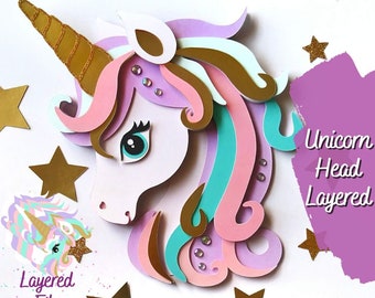 Unicorn Cake Topper SVG: Layered Head Cut File (Digital Download)