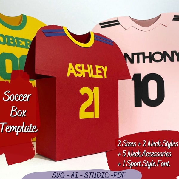 Soccer Favor Box SVG, Tshirt Box Template, Sports Box, Uniform Gift Box Cut File, Soccer Futbol Party Favor Cricut SVG Studio, Treat Bag SVG