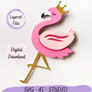 Flamingo SVG Layered File, Tropical Summer Flock, Studio Cut File, Flamingo Cut File, SVG Template Summer Tropical, Instant Download