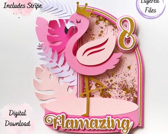 Flamingo Shaker Cake Topper SVG: Tropical Party File (Digital Download)