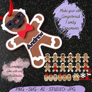 Gingerbread Family Ornament SVG: Cookie Names, Pet Ornament (Digital Download)