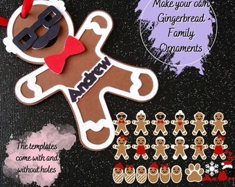 Gingerbread Whole Family Ornament SVG File, Cookie Family Names, Pet Ornament, Family Christmas Ornament, Digital Download Cut File