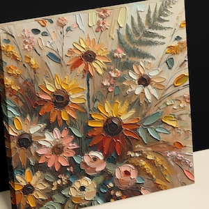 Floral Wall Art Print, Bold Impasto Flower Painting, Vintage Botanical Canvas, Colorful Oil Painting, Floral Home Decor,