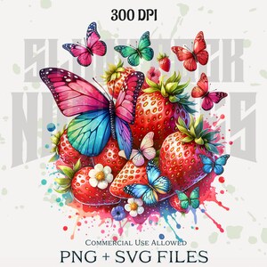 Strawberry Butterfly Clipart, Butterfly Png, Butterfly Svg, Fruit SVG, Fruit Png, Strawberry Clipart, Instant Download, Sublimation Design,