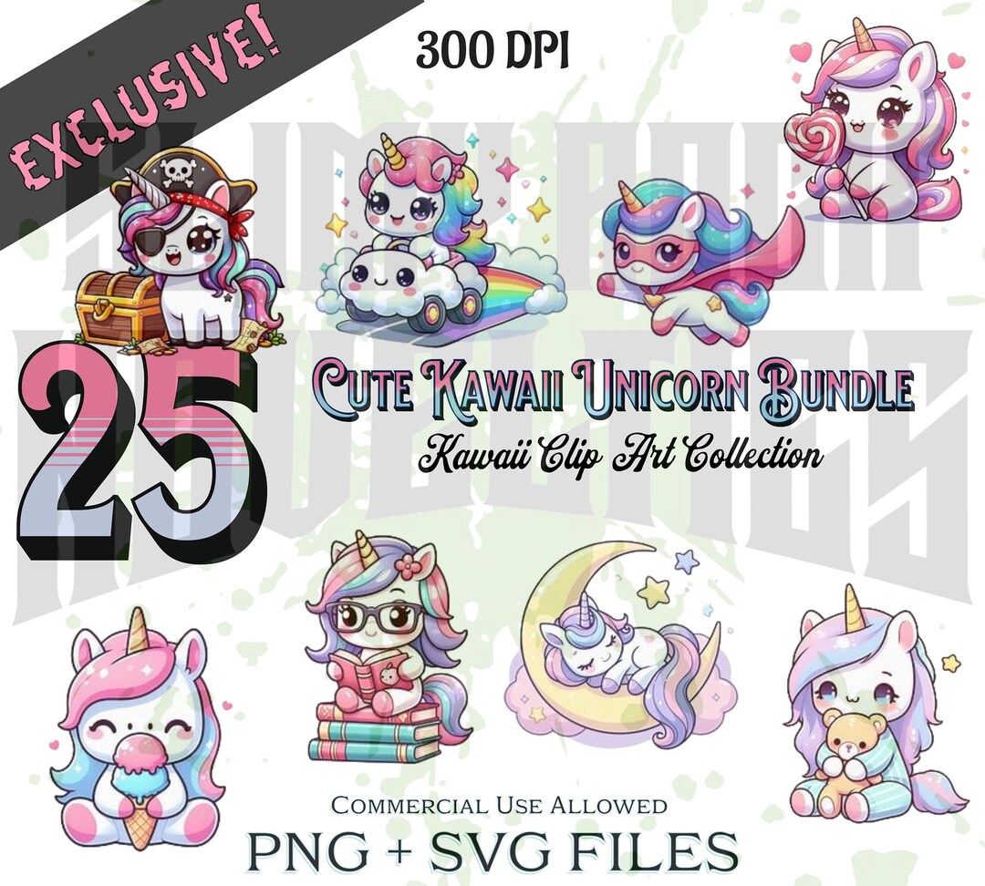 25 Kawaii Unicorn Clipart Bundle, Cute Baby Unicorn, Unicorn Png ...