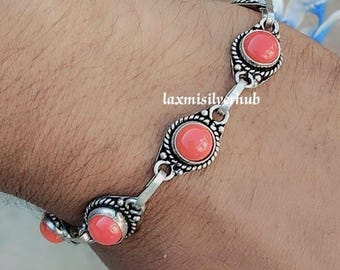 Red Coral Gemstone Bracelet: Handmade 925 Sterling Silver Bangle