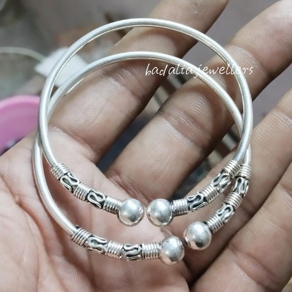 Sterling Silver Bangle Set: Big Ball Design, Stackable 925 Bangles
