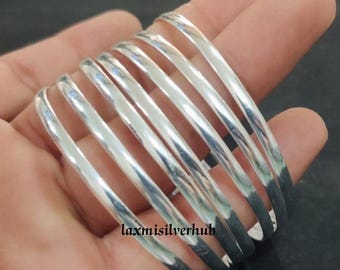 Sterling Silver Stacking Bangles: Set of 7 Half Round Bracelets