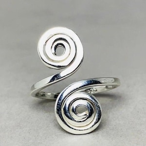 Handgemaakte sterlingzilveren dubbele spiraalring, verstelbare boho-ring
