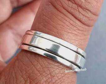 Handmade Sterling Silver Spinner Ring: Thick Wide Band Fidget Anxiety Ring