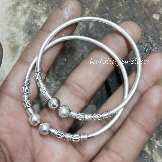 Sterling Silver Bangle Set: Big Ball Design, Stackable 925 Bangles