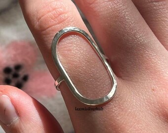 Handcrafted Sterling Silver Oval Ring: Hammered Statement Jewelry