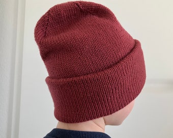 Children's Merino Hat Hipster Beanie Winter Junior 6 years 52-55 cm warm maroon red brown fox rust knitted hat wool hat