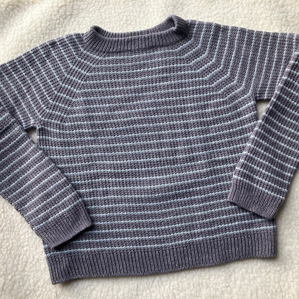 Damen Pullover Merino/Lammwolle Baumwolle Streifen braun S 36/38 Feinripp Waffle Piqué cozy hygge Struktur