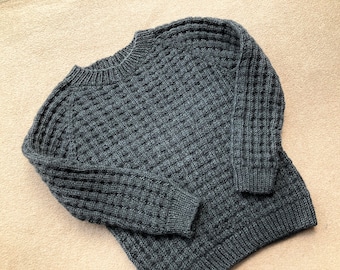 Merino wool sweater 2-3 years Norwegian structure texture waffle piquee chunky knit toddler gray anthracite mottled 86/92/98