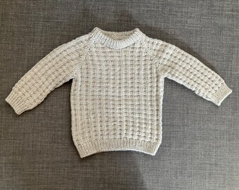 Merino wool sweater 1-2 years Norwegian structure texture waffle pique chunky knit toddler gray greige 74/86/92