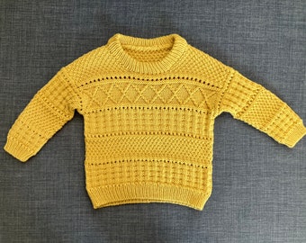 Merino wool sweater 1.5 - 2.5 years Norwegian structure texture chunky toddler yellow 86/92/98