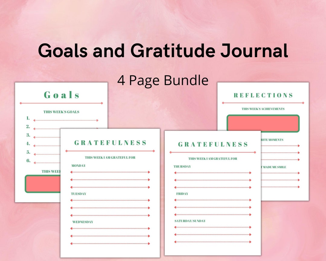 Goals and Gratitude Journal Printable BUNDLE Mindfulness Log Etsy