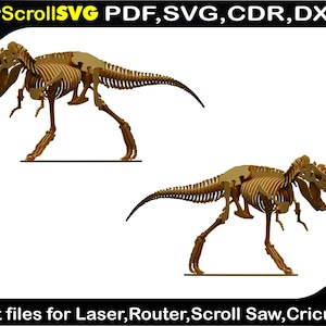 TRex dinosaurus digitaal patroon sjabloonbestand voor laser SVG DXF CDR Glowforge figuurzaag plasma Cricut Silver Bullet 3D-puzzelpatroon