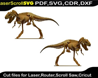 Archivo de plantilla de patrón digital de dinosaurio TRex para láser SVG DXF CDR Sierra de desplazamiento Glowforge, Plasma Cricut Silver Bullet, 3d Puzzle