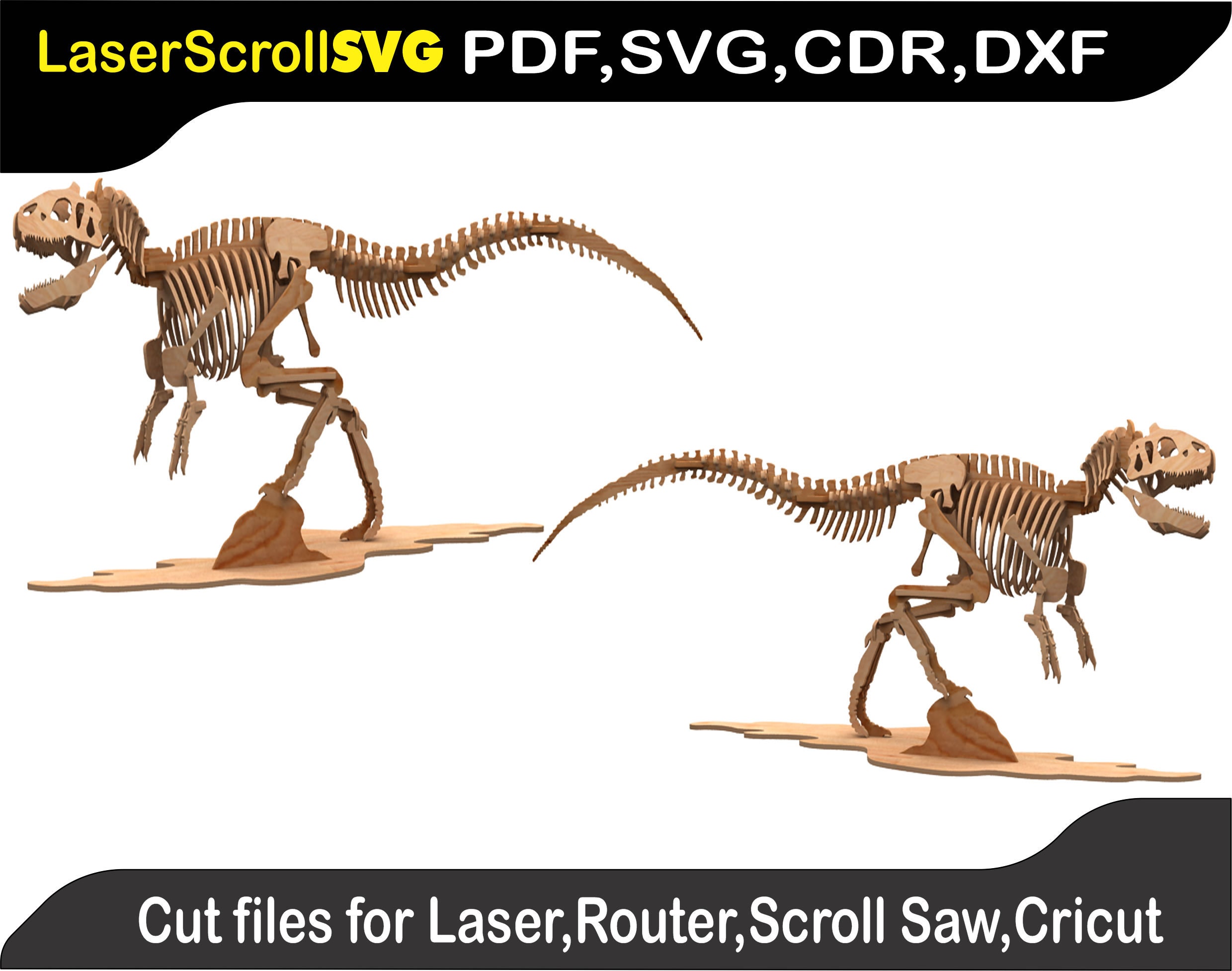 Allosaurus Pose 2 Dinosaur Digital Pattern Template File for Laser SVG ...