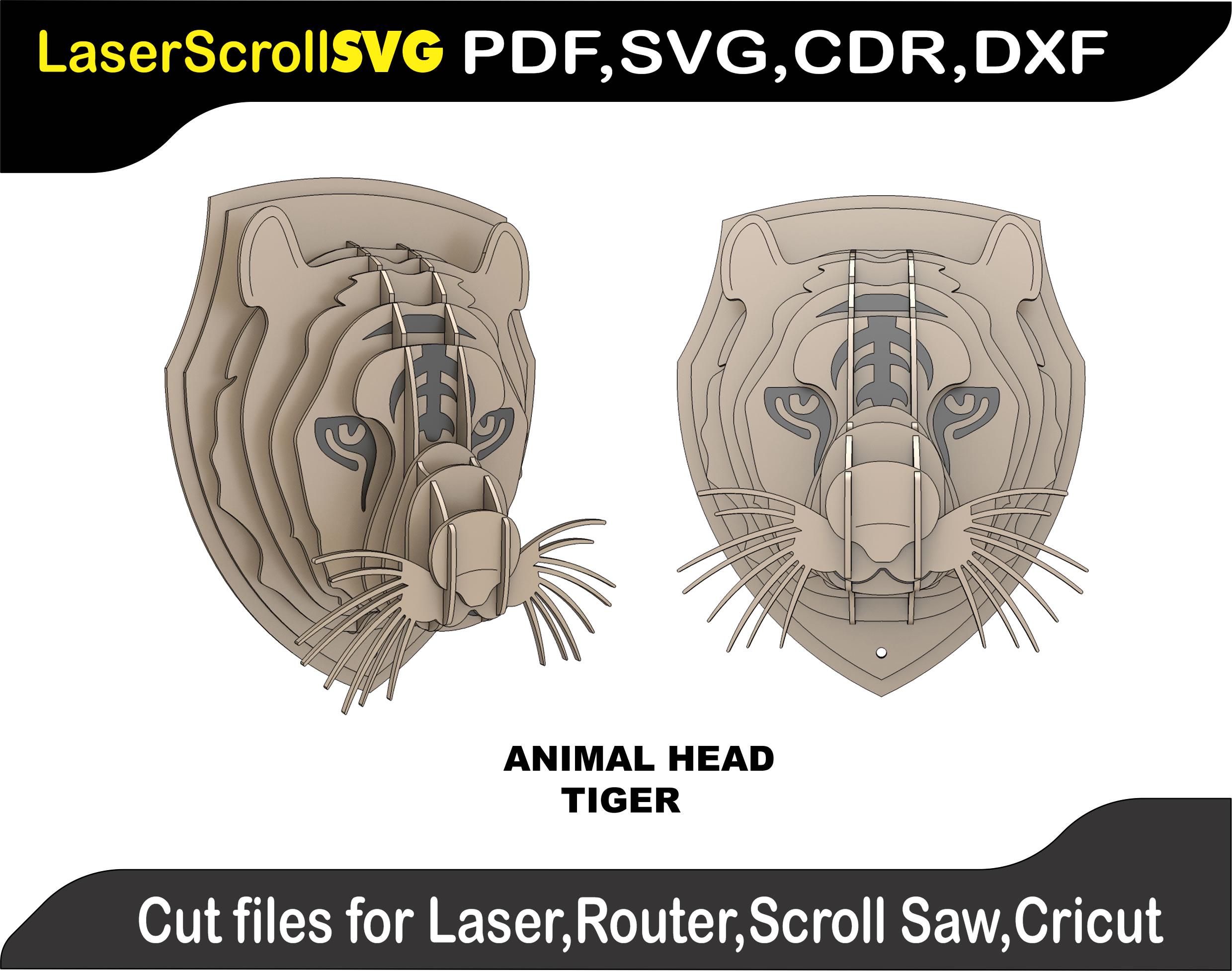 Tiger Trophy Head Digital Pattern File for Laser SVG DXF CDR