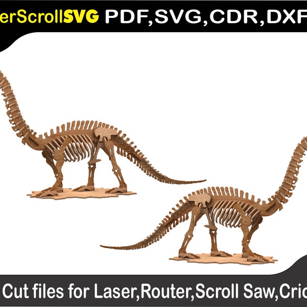 Brontosaurus Dinosaur Digital Pattern Template file for Laser SVG DXF CDR Glowforge Scroll Saw, Plasma Cricut Silver Bullet,3d Puzzle