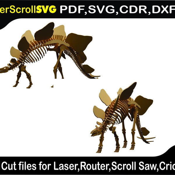 Stegosaurus Dinosaur 3d puzzle Digital Pattern Template file for Laser SVG DXF CDR Glowforge, Scroll Saw,Plasma, cnc Router Cricut,3D puzzle