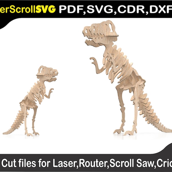 T-Rex Dinosaur Digital Pattern Template file for Laser SVG DXF CDR Glowforge Scroll Saw, Plasma Cricut Silver Bullet,3d Puzzle