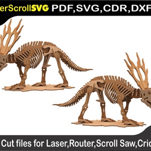 Styracosaurus Dinosaur Digital Pattern Template File for Laser SVG DXF CDR Glowforge Scroll Saw Plasma Cricut Silver Bullet 3D Puzzle