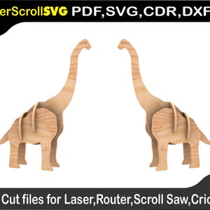 Brachiosaurus Giraffatitan dinosaurus digitaal patroon sjabloon Vector voor laser SVG DXF CDR Glowforge figuurzaag, plasma CNC-router, 3D-puzzel
