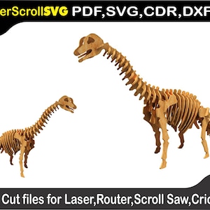 Szablon cyfrowego wzoru dinozaura Brachiosaurus do lasera SVG DXF CDR Glowforge Scroll Saw Plasma Cricut Silver Bullet 3D Puzzle