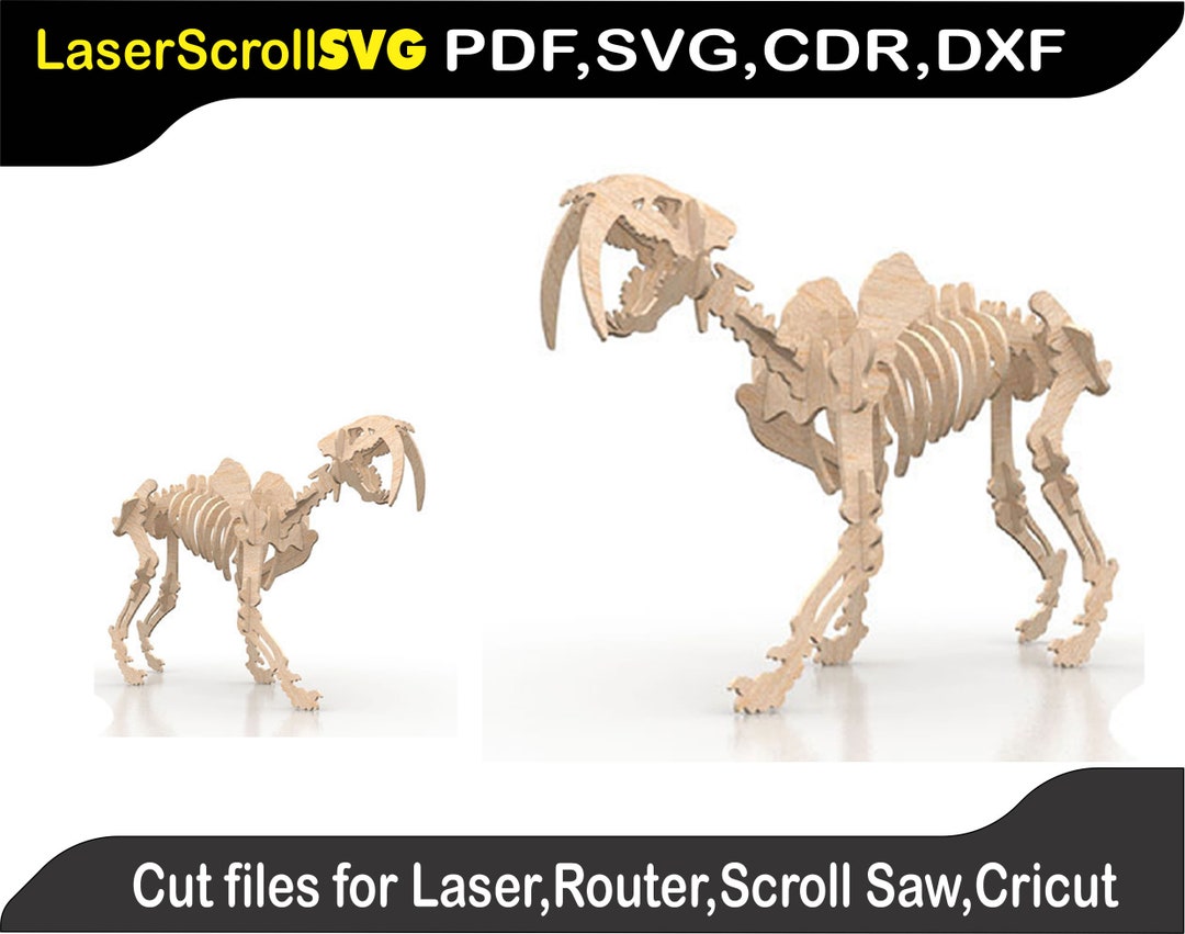 Sabertooth Dinosaur Digital Pattern Template File for Laser SVG DXF CDR ...